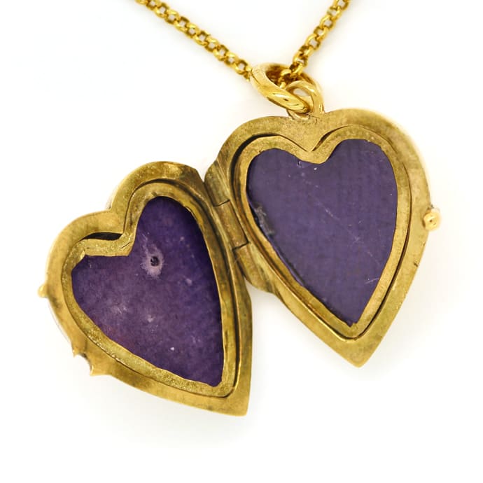 Foto 4 - Antikes Herz Medaillon Rubine und Saphir an Erbsenkette, Q1397